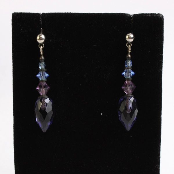 3 Pc Lot Pink Beaded Station Necklace Set and Purple Dangle Earrings