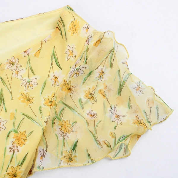 Vintage Believe Petite Slit Sleeve Yellow Floral Midi Dress Women's Size 6P