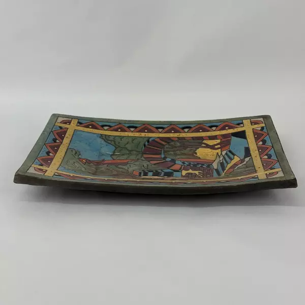 Decorative Ceramic Tile Wall Hanging or Platter 16x11 Inch Unique Design