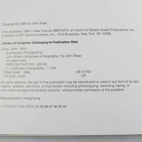 John Shaw's Landscape Photography 1994 PB Guide to Photographing Landscapes