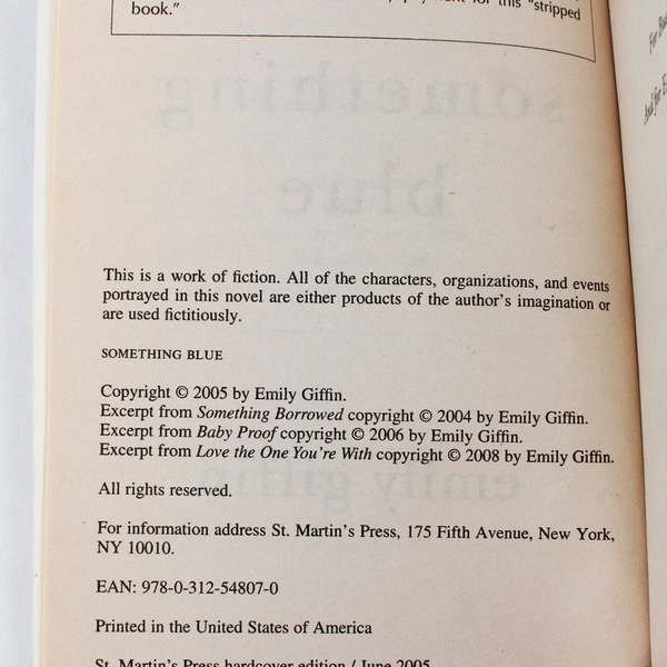 Something Blue by Emily Giffin 2011 Paperback Novel