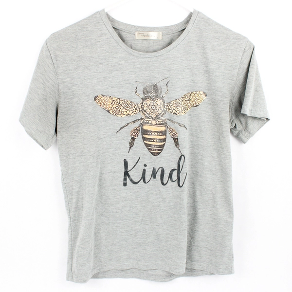 Fashion Bee Kind Gray Graphic T-Shirt Women's Size Small