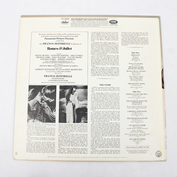 Vinyl Record Romeo and Juliet Nino Rota 1968 Capitol Records ST-8-2993