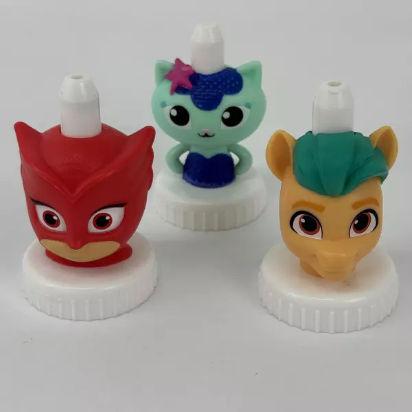 Lot of 3 Good 2 Grow Juice Bottle Toppers My Little Pony MerCat Owlette