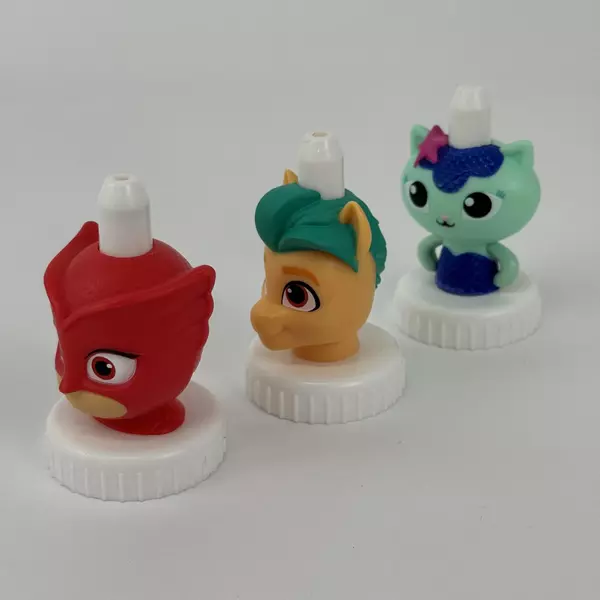 Lot of 3 Good 2 Grow Juice Bottle Toppers My Little Pony MerCat Owlette