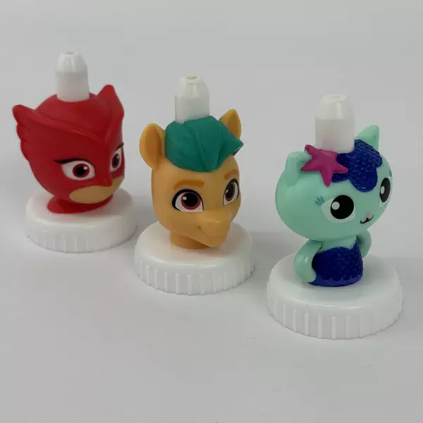 Lot of 3 Good 2 Grow Juice Bottle Toppers My Little Pony MerCat Owlette