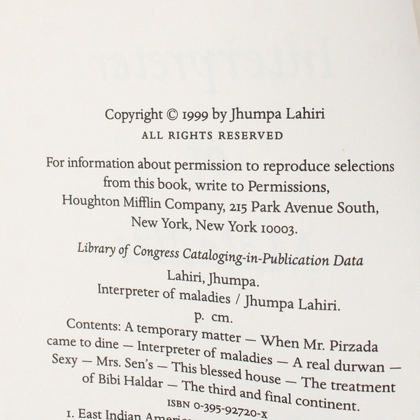 Interpreter Of Maladies Short Stories by Jhumpa Lahiri 1999 Paperback