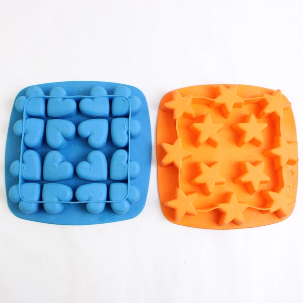 Lot Of 2 Silicone IKEA Ice Cube Trays Blue Hearts & Orange Stars