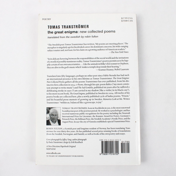 The Great Enigma New Collected Poems by Tomas Transtromer 2006 Paperback