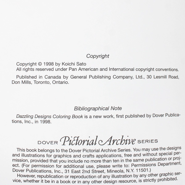 Dazzling Designs Coloring Book by Koichi Sato 1998 Paperback Unused