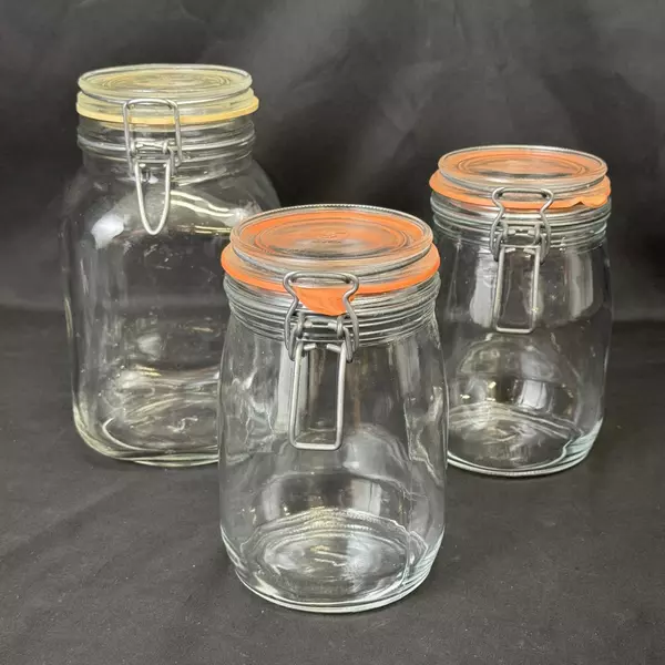 Lot of 3 Glass Bail Lid Storage Jars By Ivetri Di Fidenza And Arc