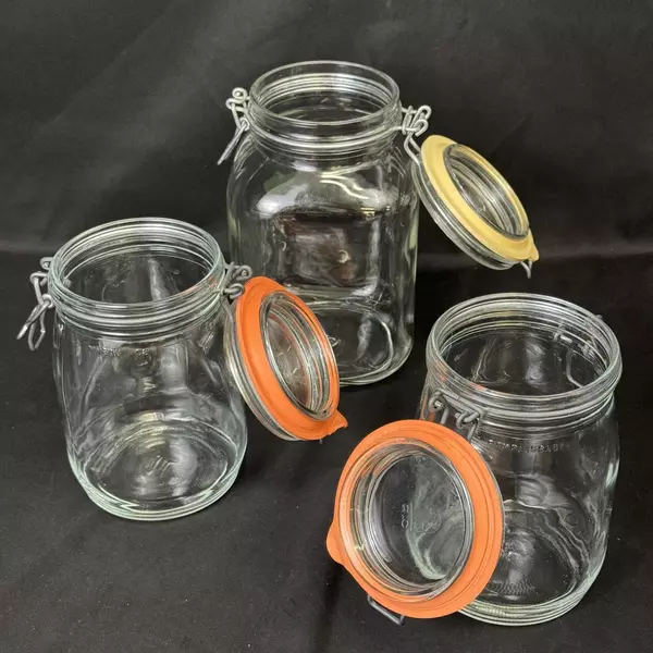 Lot of 3 Glass Bail Lid Storage Jars By Ivetri Di Fidenza And Arc