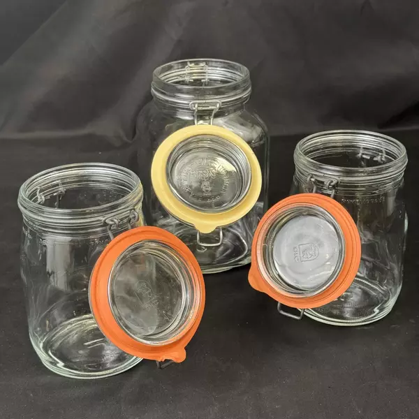 Lot of 3 Glass Bail Lid Storage Jars By Ivetri Di Fidenza And Arc