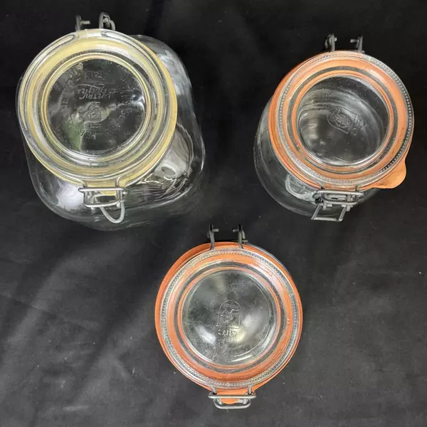 Lot of 3 Glass Bail Lid Storage Jars By Ivetri Di Fidenza And Arc
