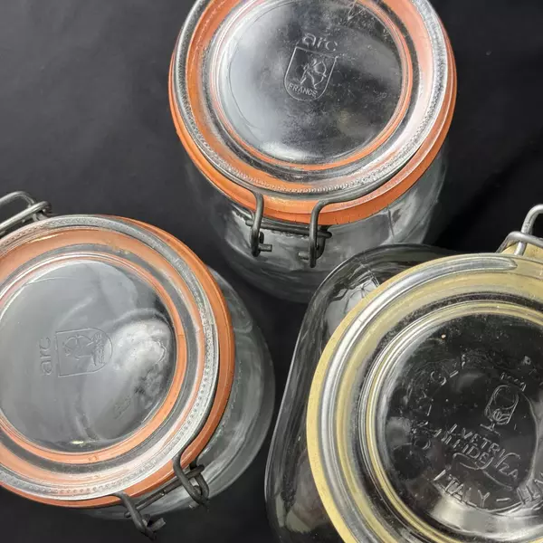 Lot of 3 Glass Bail Lid Storage Jars By Ivetri Di Fidenza And Arc