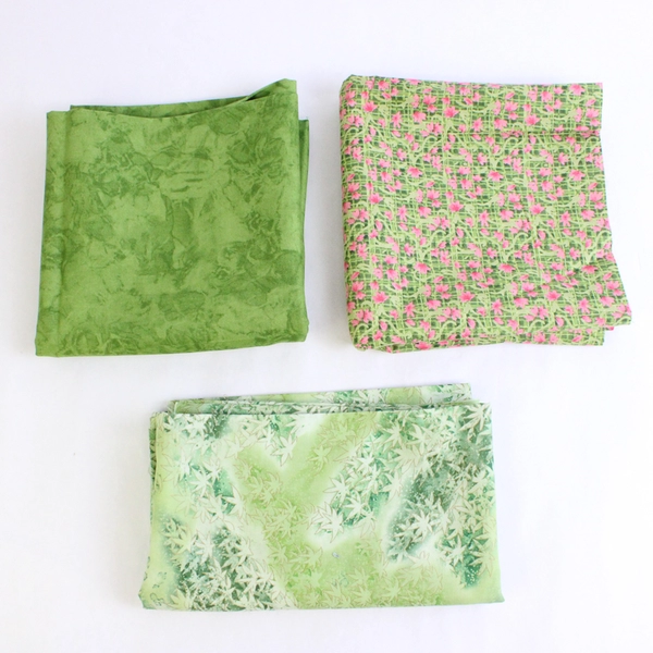 Lot of 3 Coordinating Pieces of Green Fabric For Quilting