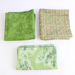 Lot of 3 Coordinating Pieces of Green Fabric For Quilting