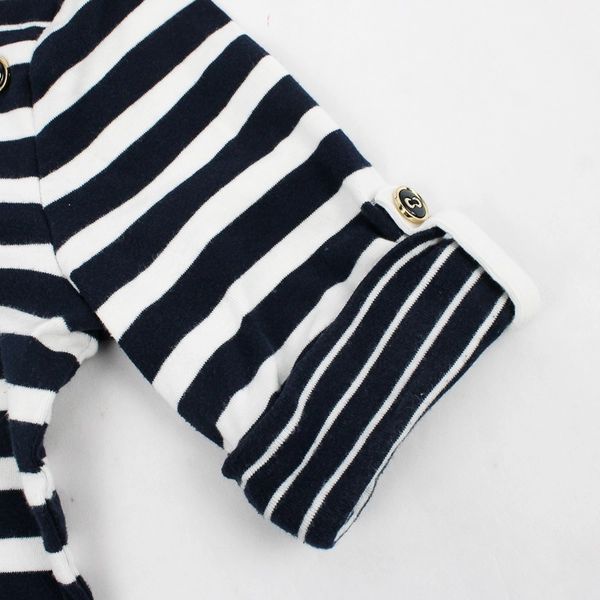 Jones New York Navy Blue White Stripe Boatneck Nautical Button Top Women's Small