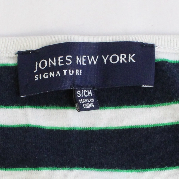 Jones New York Signature Small Blue White Green Striped Pullover Sweater
