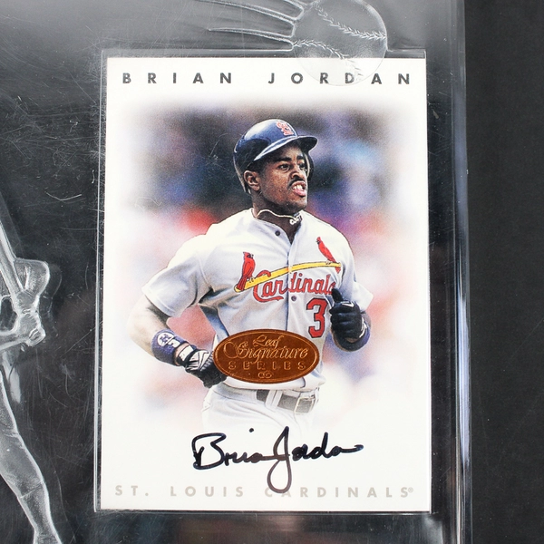 1996 Leaf Signature Series Brian Jordan Bronze Autograph Card with Display Case