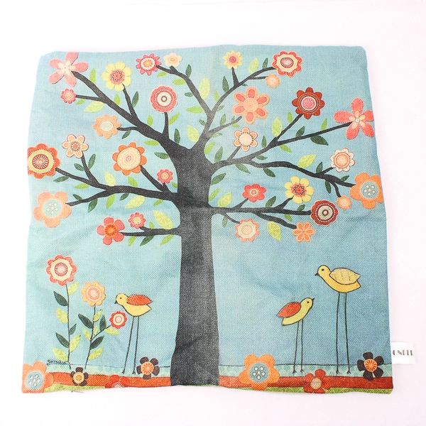 Onker Multicolor Birds and Tree Design Square Throw Pillow Cover 17"