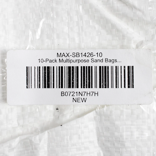 Set Of 10 White Sandbags W/ Ties Woven Polypropylene 50 lbs Capacity 14" x 26"