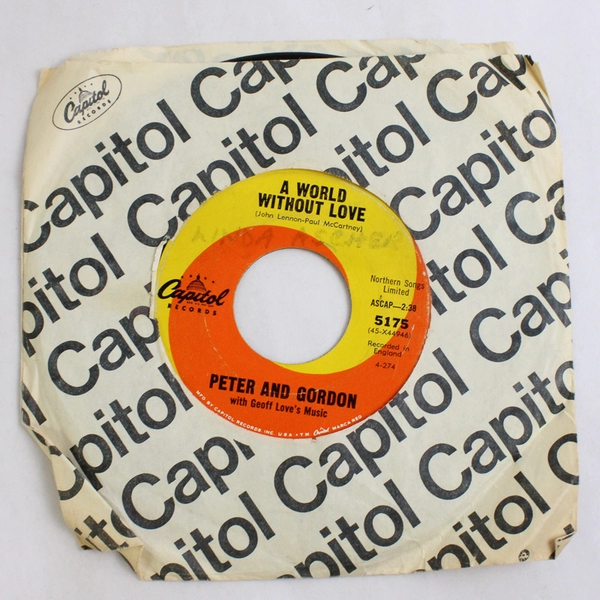 Peter and Gordon A World Without Love 7" 45 RPM Capitol Records