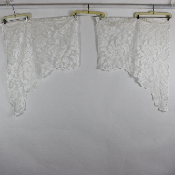 Lot Of 2 Matching Unbranded Solid White Sheer Lace Valance Curtains 19" x 37"