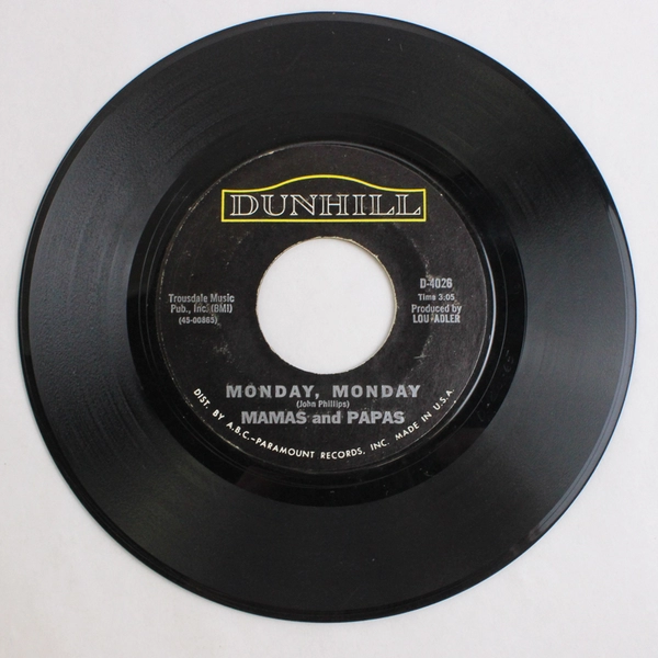 Mamas and Papas Monday Monday Got A Feelin' 45 RPM Record