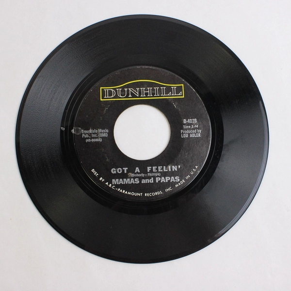 Mamas and Papas Monday Monday Got A Feelin' 45 RPM Record