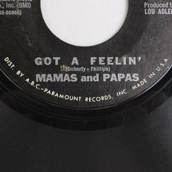 Mamas and Papas Monday Monday Got A Feelin' 45 RPM Record