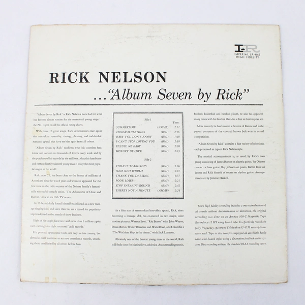 Rick Nelson Seven LP Album Imperial Label Vintage Rock 