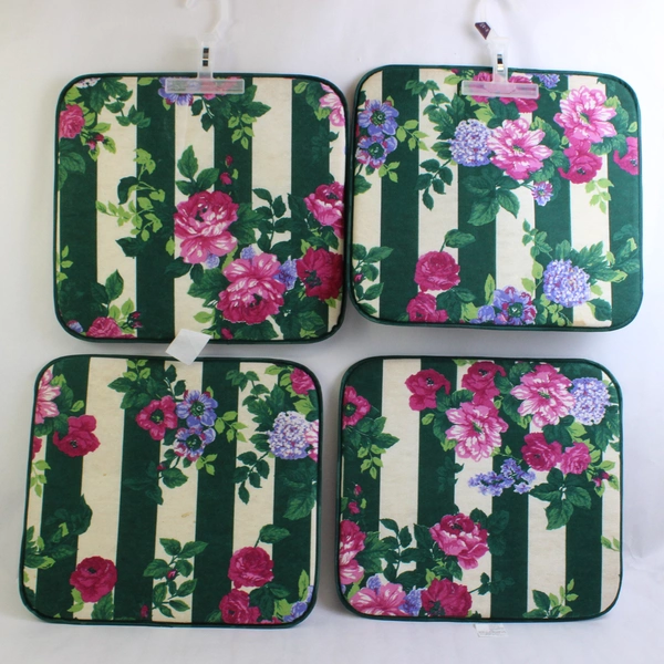 8 Pc Set Syroco Pink and Green Striped Floral Placemats & Chair Cushions Flawed