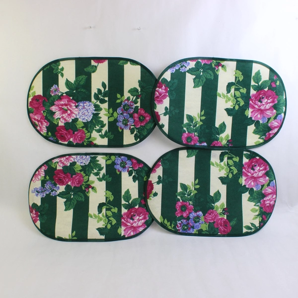 8 Pc Set Syroco Pink and Green Striped Floral Placemats & Chair Cushions Flawed