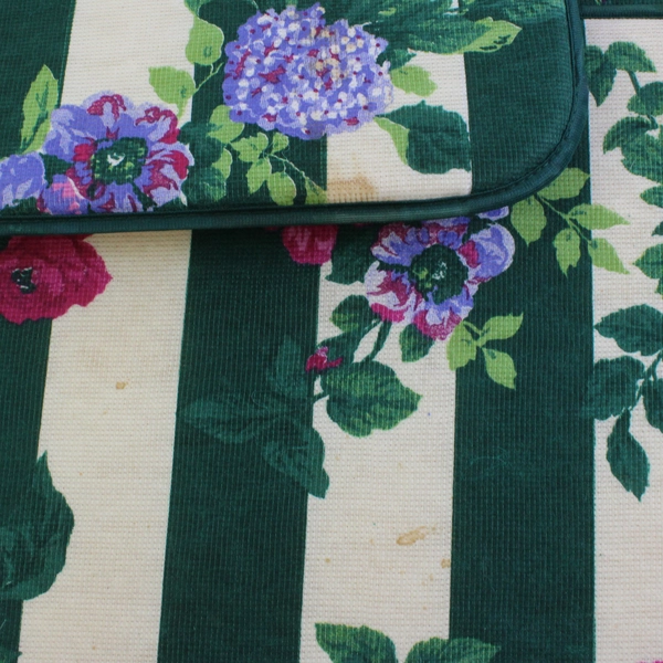 8 Pc Set Syroco Pink and Green Striped Floral Placemats & Chair Cushions Flawed