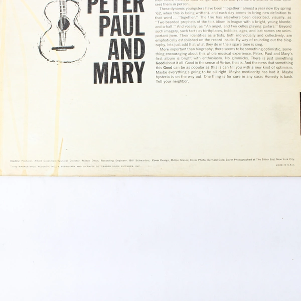 1962 Peter Paul and Mary Self Titled Vinyl LP Warner Bros