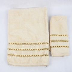 Set Of 2 Santens Beige Snowflake Towels 1 Bath & 1 Hand Towel 100% Cotton