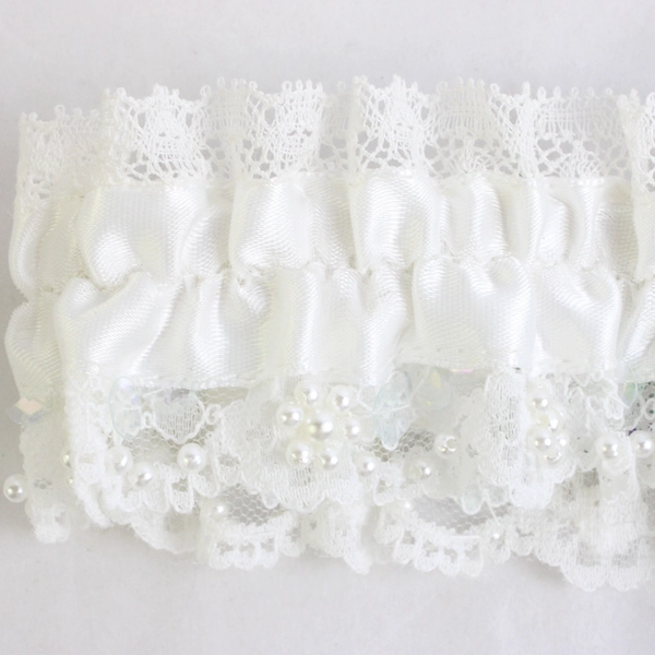 Bayje White Lace Bridal Garter with White & Blue Ribbons