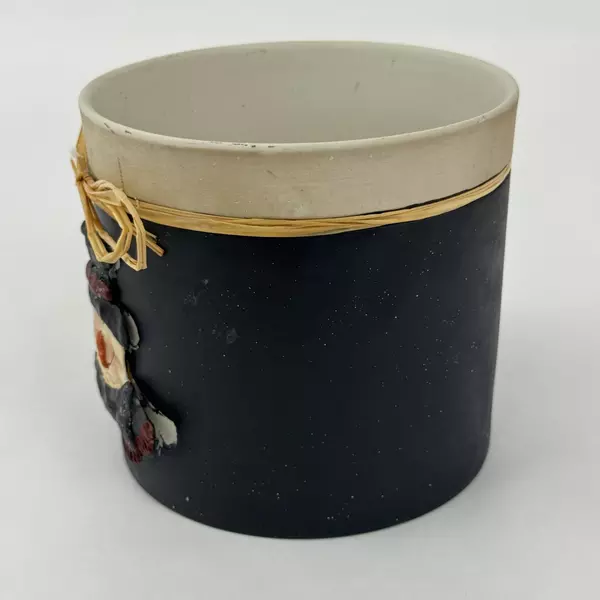 Black Ceramic Storage Jar With Beige Interior Snowman Pattern