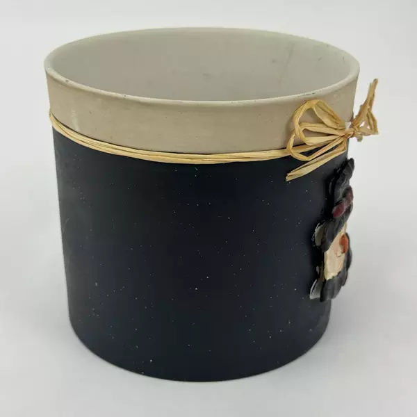 Black Ceramic Storage Jar With Beige Interior Snowman Pattern