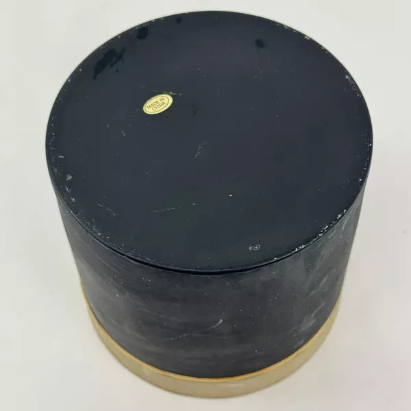 Black Ceramic Storage Jar With Beige Interior Snowman Pattern