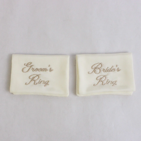 Set of 2 Embroidered Bride and Groom Wedding Ring Pouches