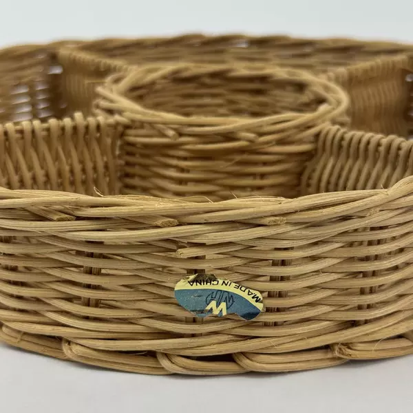 Lot of 2 Vintage Round Wicker Rattan Natural Fiber Multi Slot Organizers