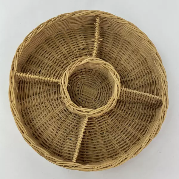 Lot of 2 Vintage Round Wicker Rattan Natural Fiber Multi Slot Organizers
