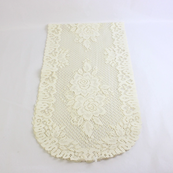 Cream-Colored Crochet Rose Design Table Runner 14" x 53" Flawed