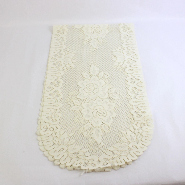 Cream-Colored Crochet Rose Design Table Runner 14" x 53" Flawed