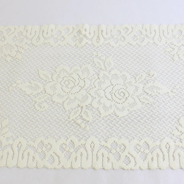 Cream-Colored Crochet Rose Design Table Runner 14" x 53" Flawed