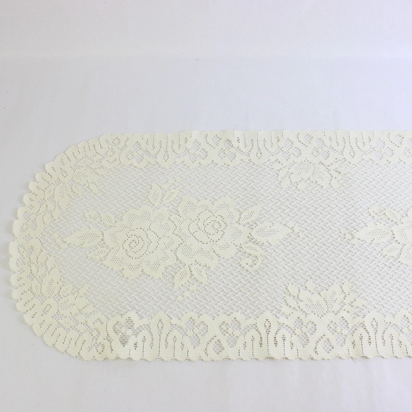Cream-Colored Crochet Rose Design Table Runner 14" x 53" Flawed