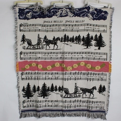 Unbranded Woven Throw Blanket Jingle Bells Christmas W/ Fringe 49" x 59"