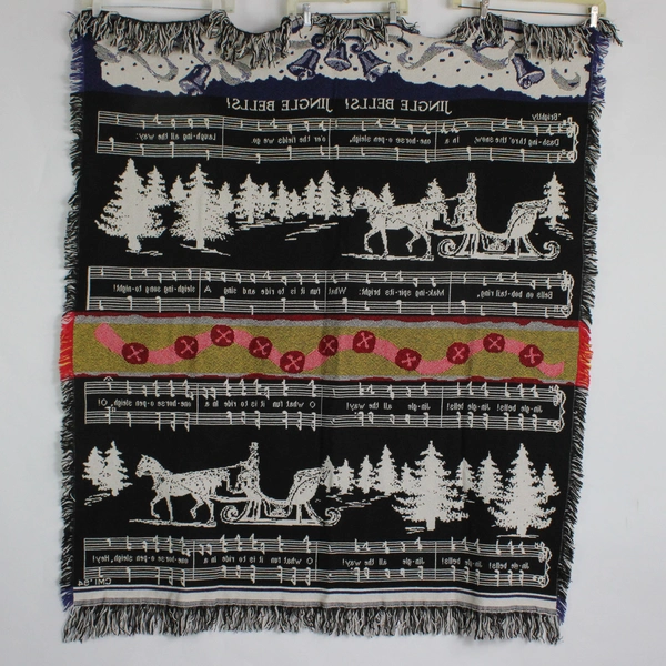 Unbranded Woven Throw Blanket Jingle Bells Christmas W/ Fringe 49" x 59"